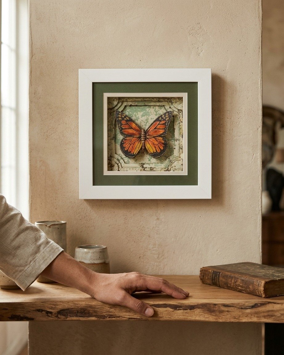 Kelebek Desenli Dekoratif Tablo – Beyaz Çerçeveli
